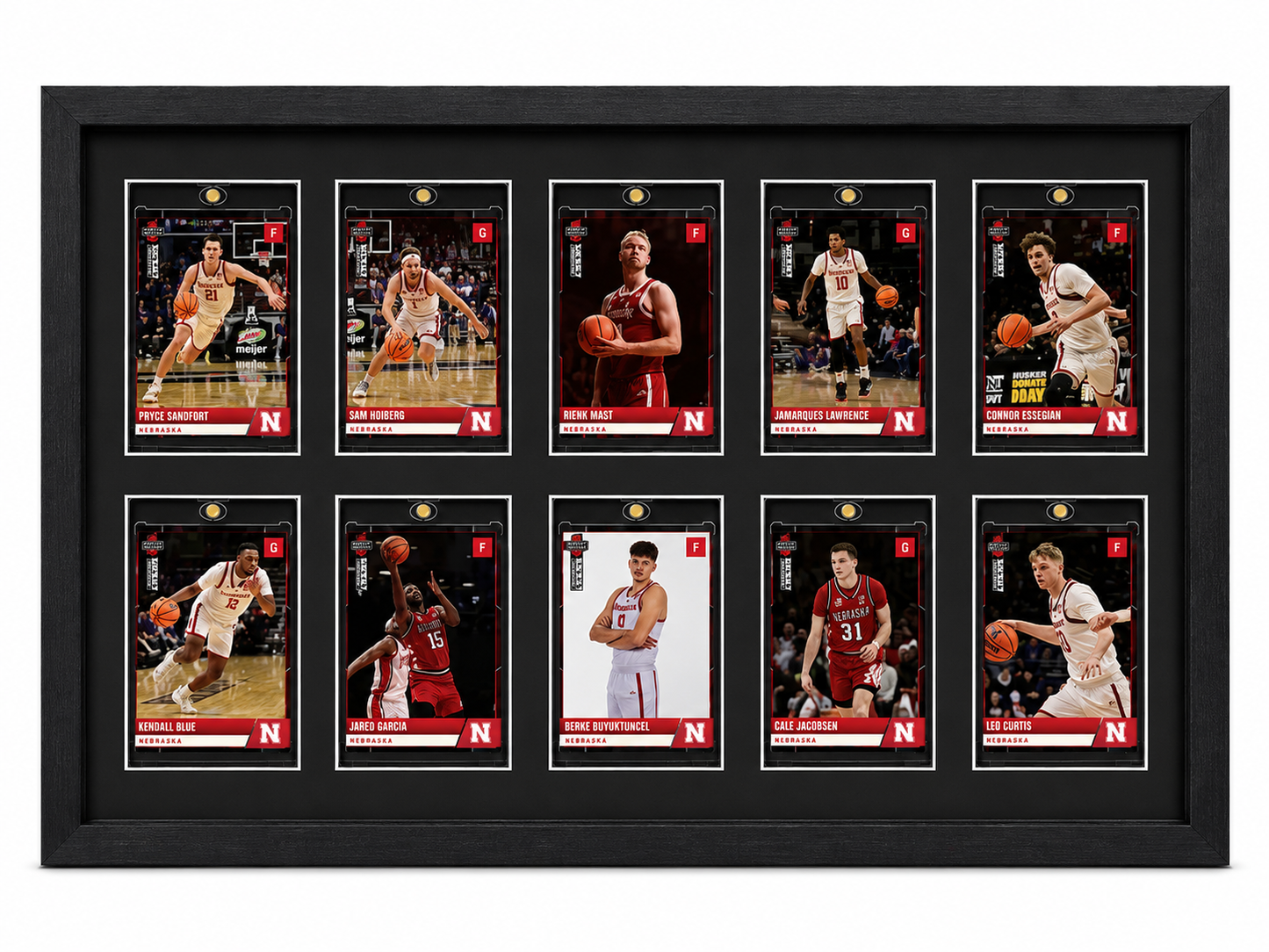 Nebraska Basketball 10 Card Display Fire Frames